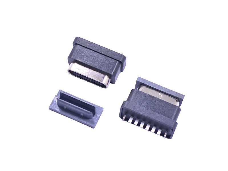 TYPE-C 6P防水母座 180度直立式DIP H=6.8mm E款